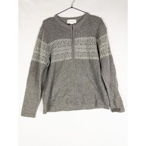 VTG Rosana Sweatwer Womens L Gray Fair Isle Full Zip Lambswool
